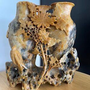 SOAPSTONE CARVED DOUBLE  VASE-UNIQUE mid century